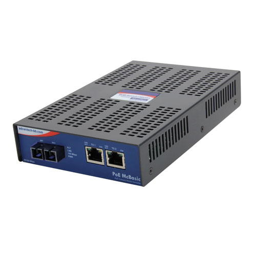 Standalone PoE Media Converter, 100Mbps, Multimode 1300nm, 5km, SC, AC adapter (also known as PoE McBasic 852-11715)